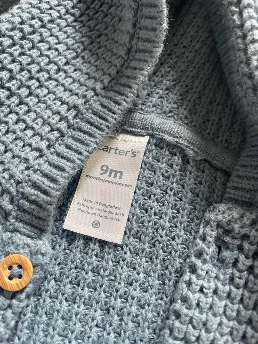 Carter's Light Blue Knit Hooded Cardigan Sweater -Boy